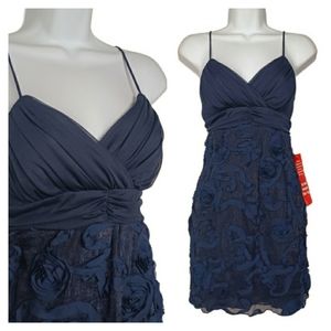 SWEET STORM Navy Blue Floral Mini Cocktail Party Large Dress NWT